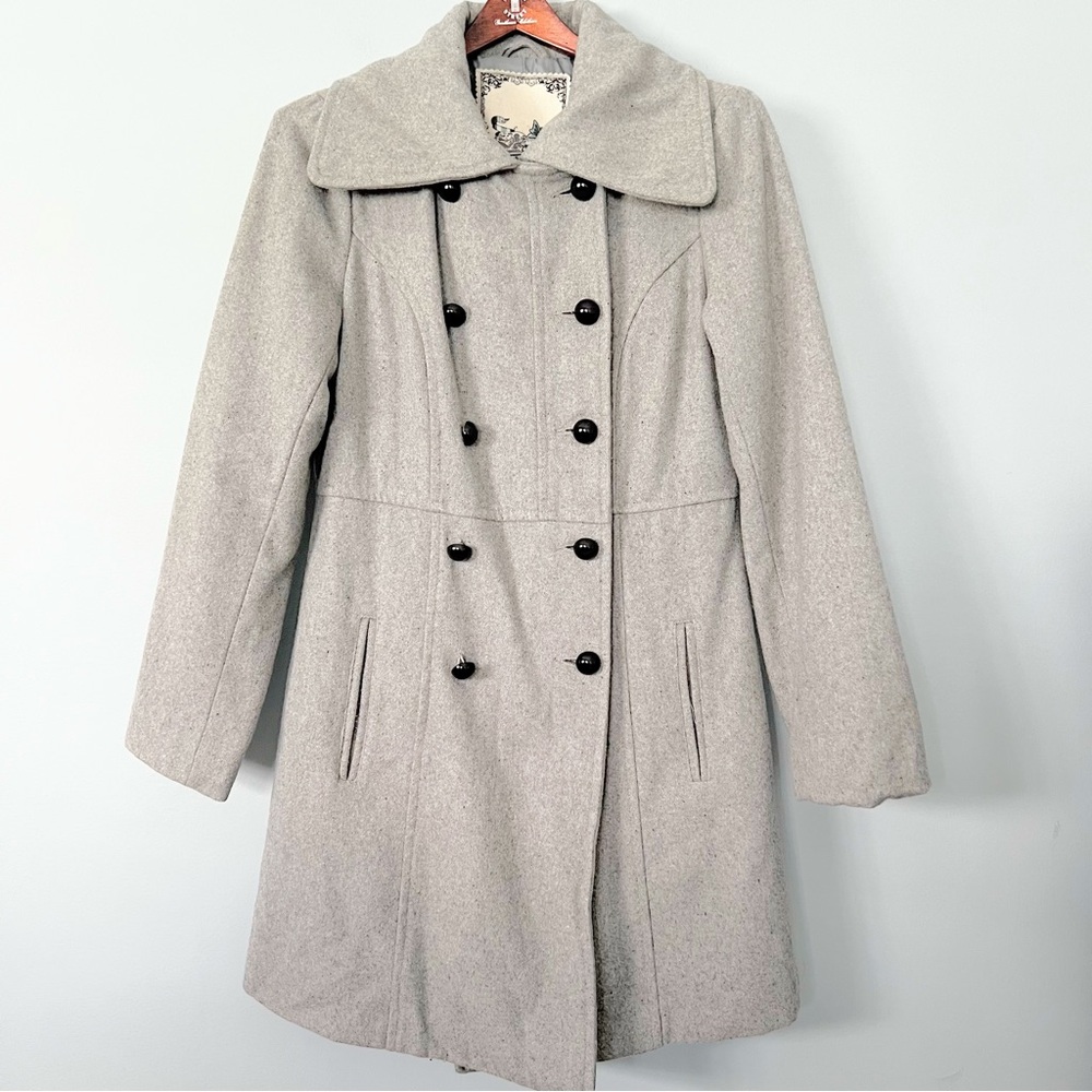 Forever Audrey Gray Wool Blend Double-Breasted Peacoat Size Medium